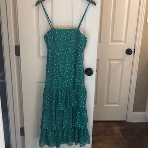 Lulu’s Nellie Green polka dot dress